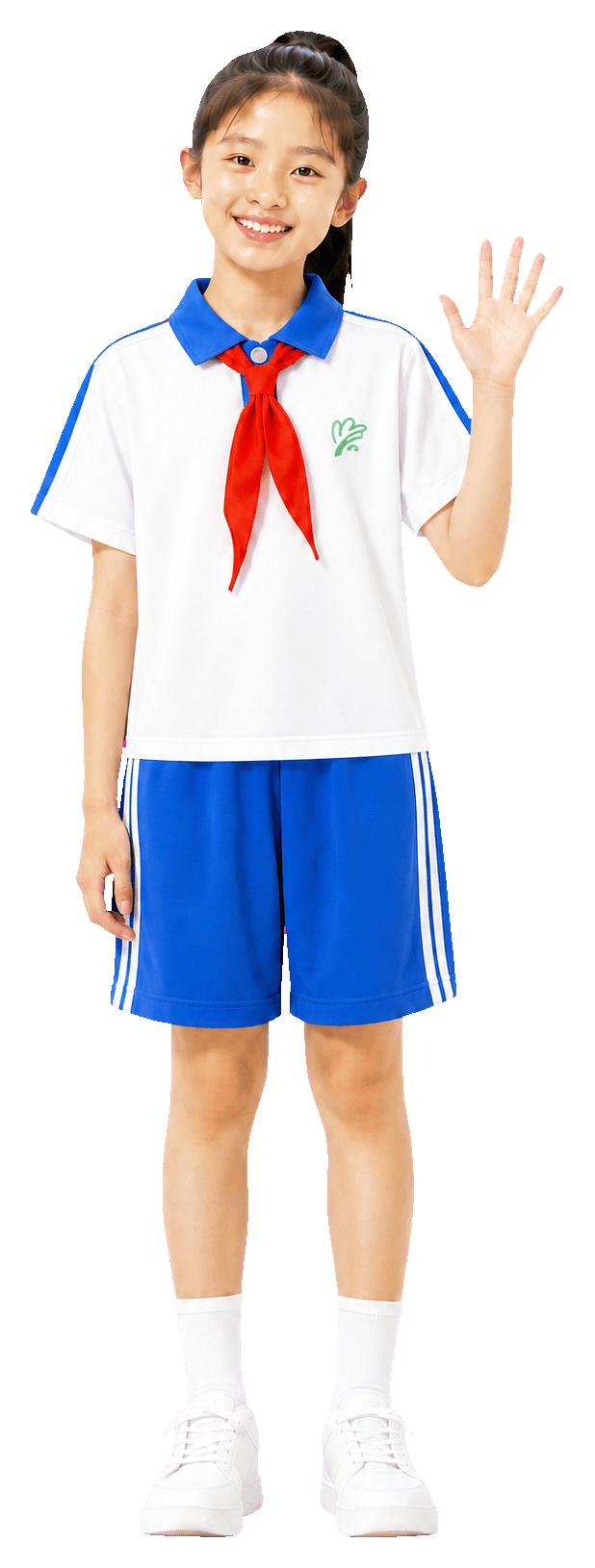 穿着蓝白深圳校服的学生正面全身照